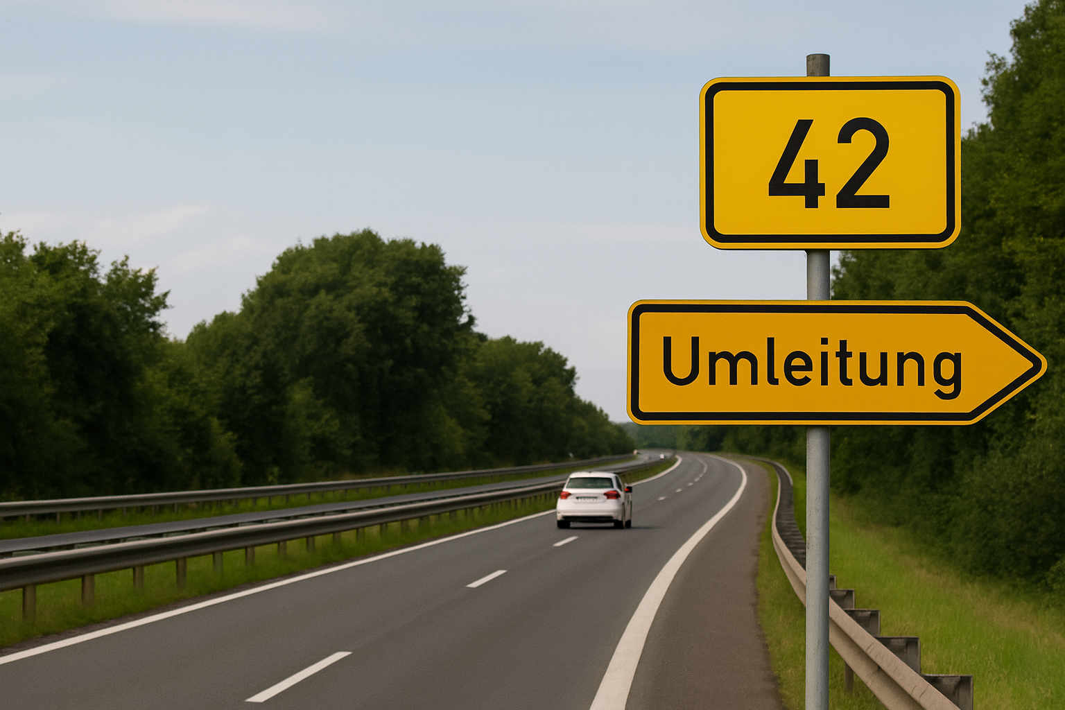Umleitungsschild auf der B42