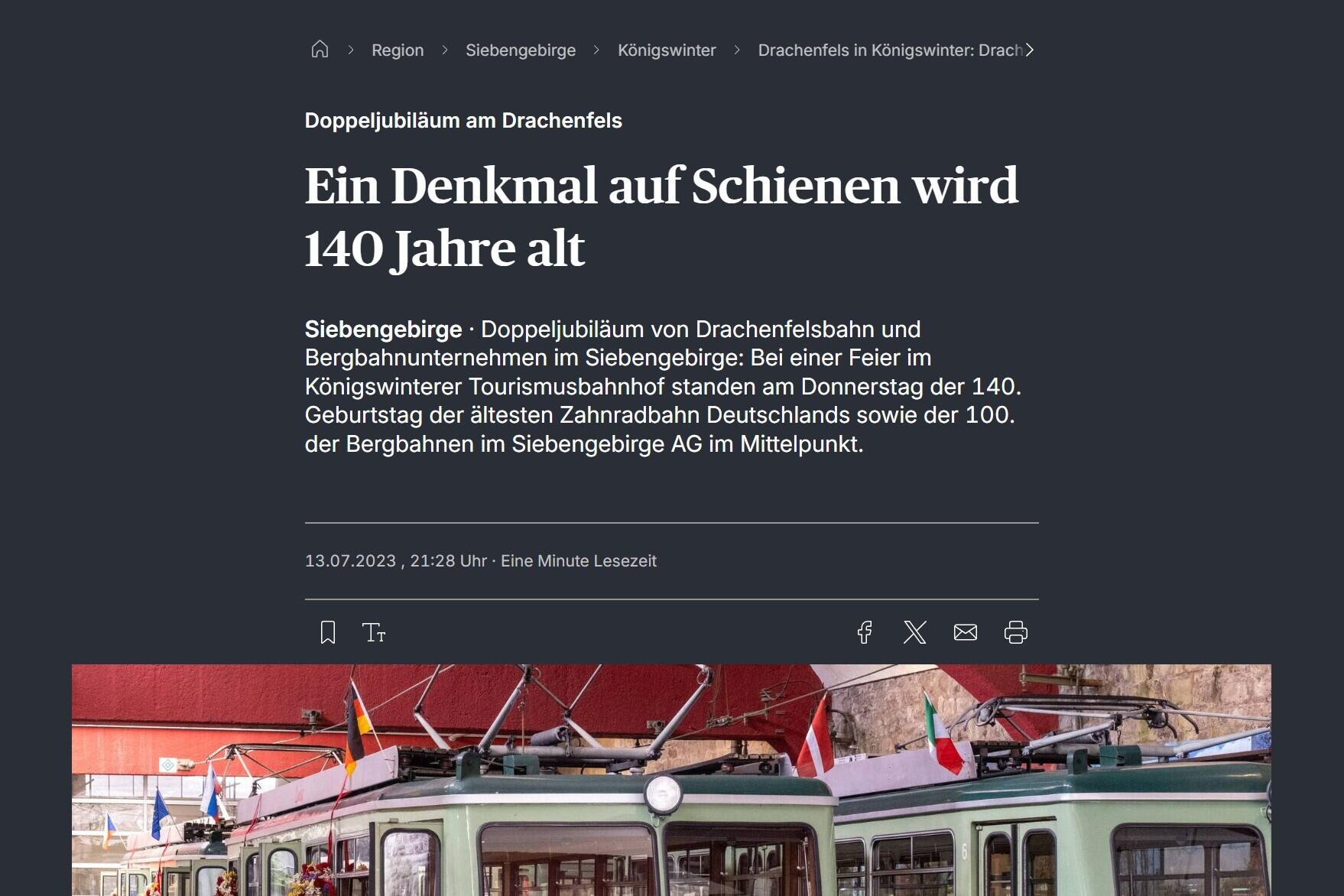 Zeitungsartikel zu: Ein Denkmal auf Schienen wird 140 Jahre alt