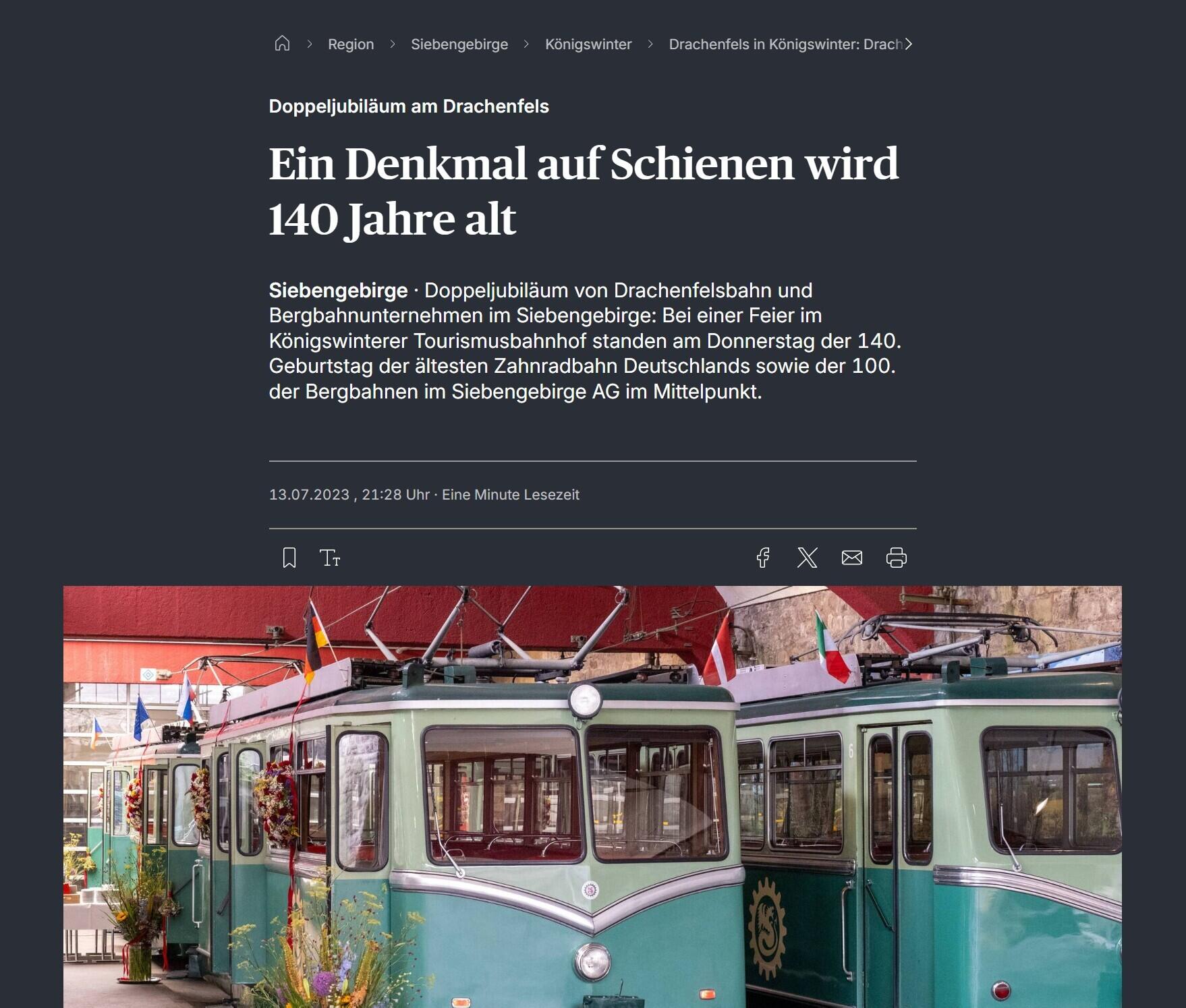 Zeitungsartikel zu: Ein Denkmal auf Schienen wird 140 Jahre alt