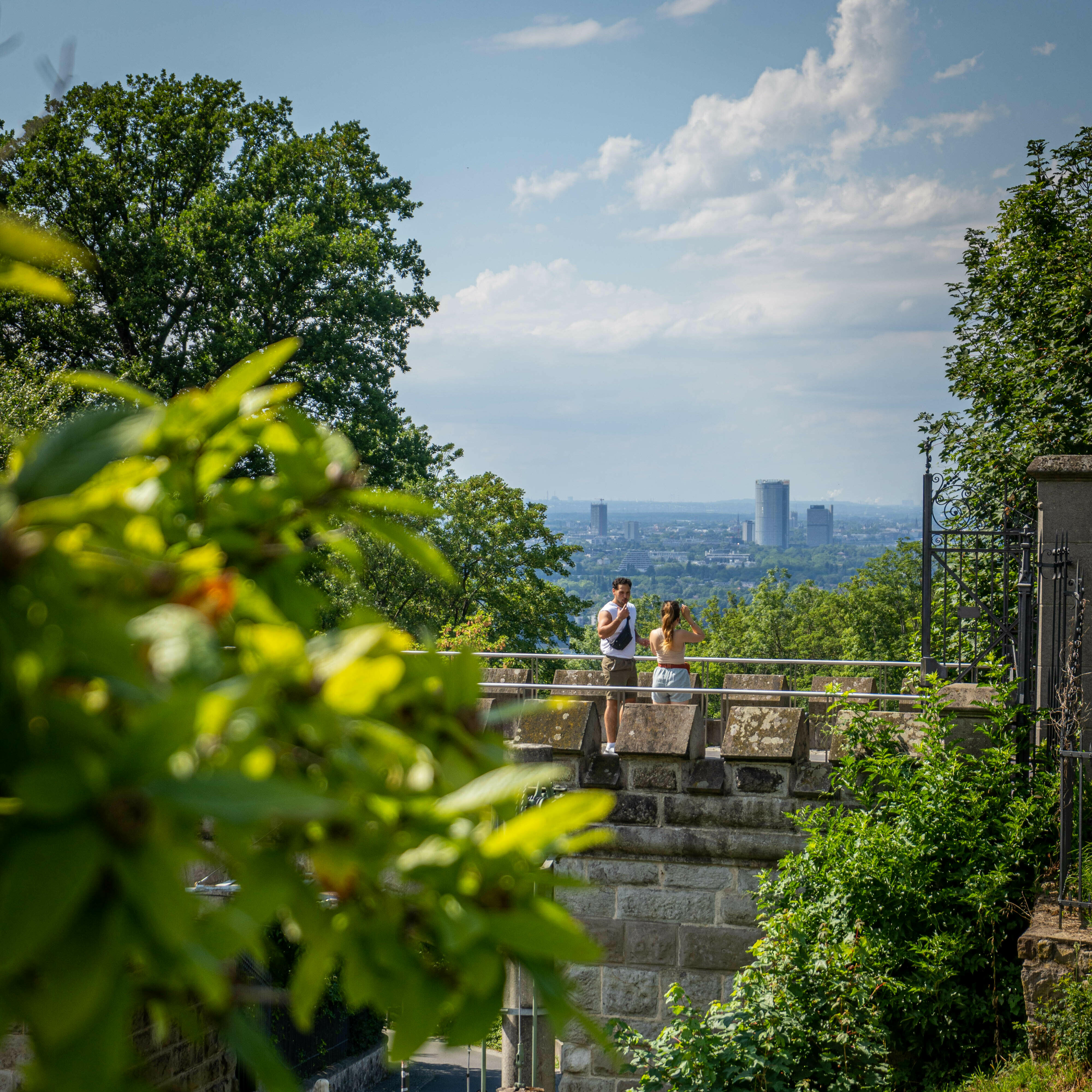 Die Drachenbrücke mit Blick über die Stadt Bonn und dem Posttower